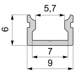 Alu U-Profil flach AU-01-05  bis 5,7mm LED Streifen Silber-matt eloxiert 1m