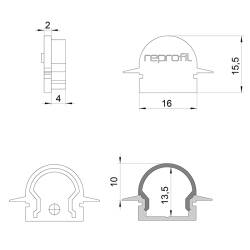 Reprofi Endkappe weiß hoch rund R-ET-01-10 Set 2 Stk Kunststoff Länge: 25 mm