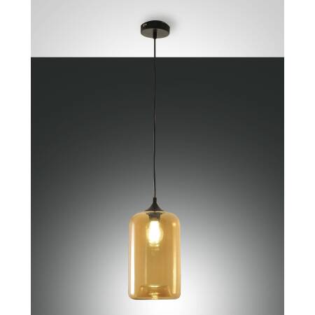 Moderne Glas Pendelleuchte Fabas Luce SILO 1-flammig E27 amber 180mm