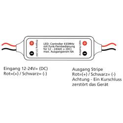 Mini Funk LED Dimmer + Fernbedienung 12-24V DC 72W Hohlstecker / Hohlbuchse