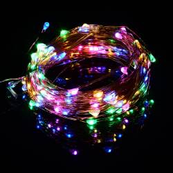 LED Mini Drahtlichterkette farbig bunt 10m 100fach...