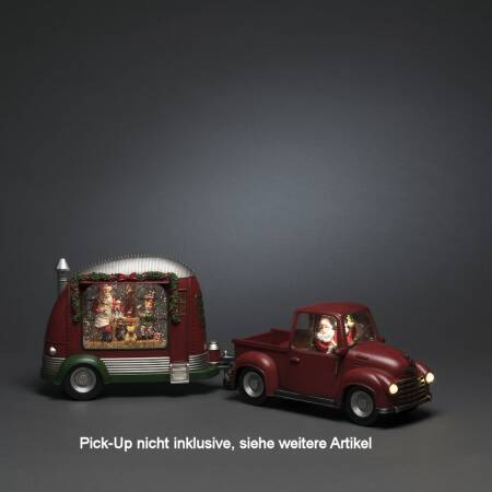 Konstsmide Caravan Anhänger mit LED Beleuchtung und Weihnachtsmann beschneit Weihnachtsdeko
