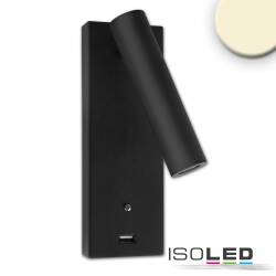ISOLED Leseleuchte 3W schwarz mit USB A Ladebuchse warmweiß 3 Stufen dimmbar EEK G [A-G]
