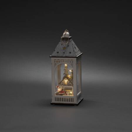 Konstsmide LED beleuchtete Holzlaterne in weiß mit Haus und Weihnachtsmann Holzleuchter 29cm