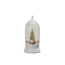 Konstsmide LED Schneelaterne in weiß mit Weihnachtsmarkt und Baum Weihnachtsszenario