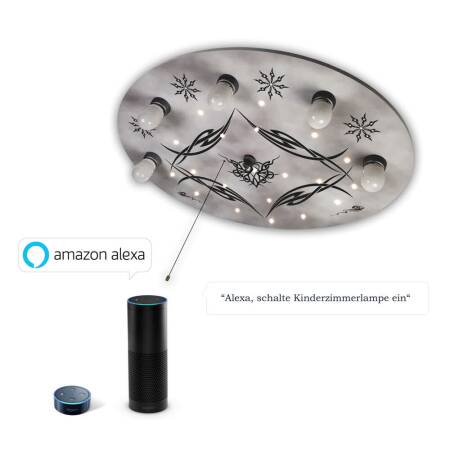 Niermann Deckenleuchte Gothic Amazon Alexa kompatibel Schlummerlichtfunktion Zugschalter 5x E14 max.25W 20LED Lichtpunkte IP20