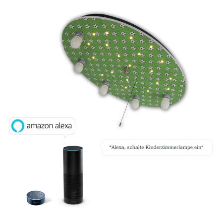 Niermann Deckenleuchte Fußbälle Amazon Alexa kompatibel Schlummerlichtfunktion Zugschalter 5x E14 max.25W 20LED Lichtpunkte IP20