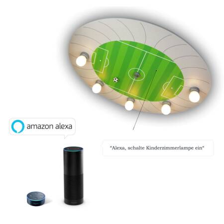 Niermann Deckenleuchte Fußball-Stadion Amazon Alexa kompatibel Schlummerlichtfunktion Zugschalter 5x E14 max.25W 20LED Lichtpunkte IP20