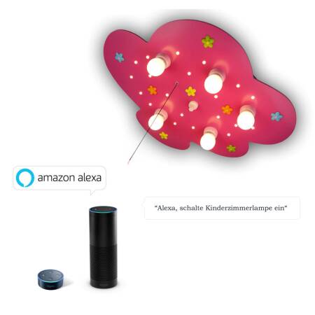 Niermann Standby Deckenleuchten Wölkchen Blumenwiese magenta E14 Schlummerlicht 20LEDs smart Amazon Alexa kompatibel